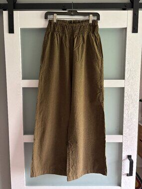 Evolvere Olive Green Wide Leg Pants - Size M - Handmade Sustainable Fashion